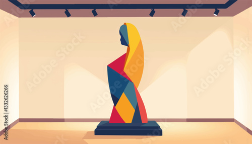 Abstract sculpture in minimalist museum room, artistic expression
