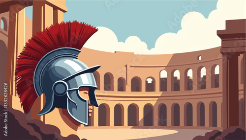 Gladiator helmet inspiring ancient strength in Roman coliseum, timeless honor