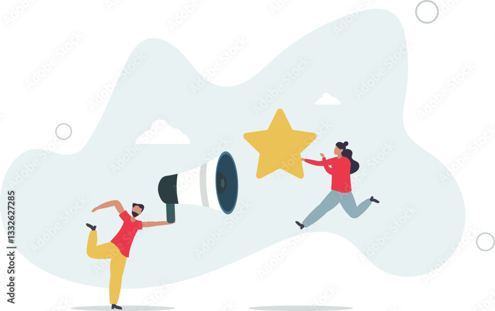 Fototapeta premium creative team working together. Business communication and collaboration.gold star as a symbol of quality.flat character life .