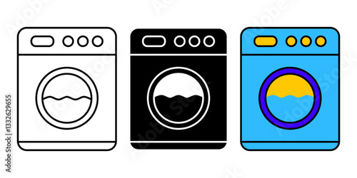 Washing Machine Icon Set. Washing Machine Vector Icon in line style design. Washing Machine Symbol. Vector illustration.