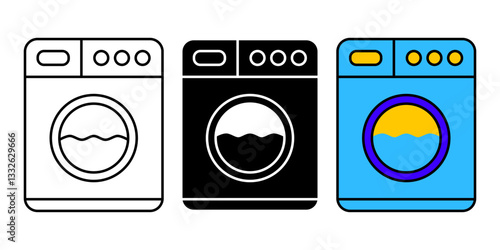 Washing Machine Icon Set. Washing Machine Vector Icon in line style design. Washing Machine Symbol. Vector illustration.