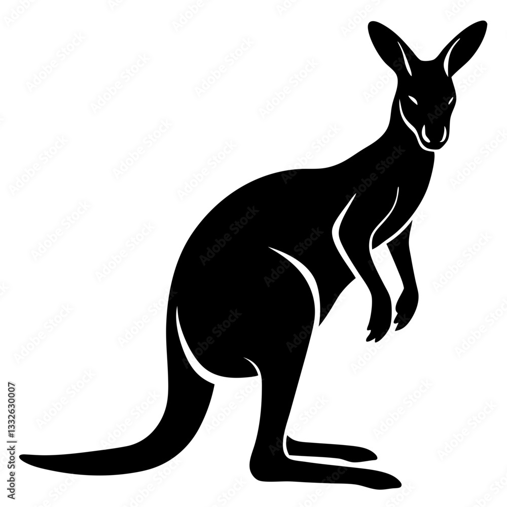 kangaroo black silhouette vector, Simple silhouette Design vector icon with white background. Wild animal vector kangaroo black silhouette vector, Simple silhouette Design vector icon with white background. Wild animal vector