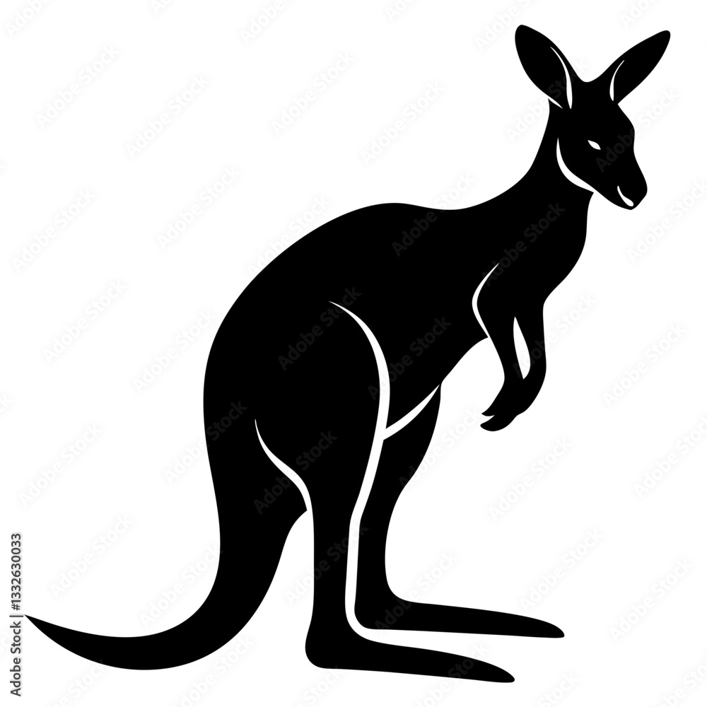 kangaroo black silhouette vector, Simple silhouette Design vector icon with white background. Wild animal vector kangaroo black silhouette vector, Simple silhouette Design vector icon with white background. Wild animal vector