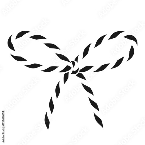Isolated on transparent background сotton black rope bakers twine bow and ribbons for gift. Negative space element, icon. Packing string for decoration present for Christmas, birthday. Vector EPS10