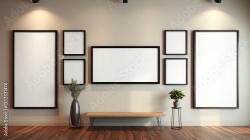 Wallpaper Mural Modern Minimalist Gallery Wall with Empty Frames and Bench Torontodigital.ca