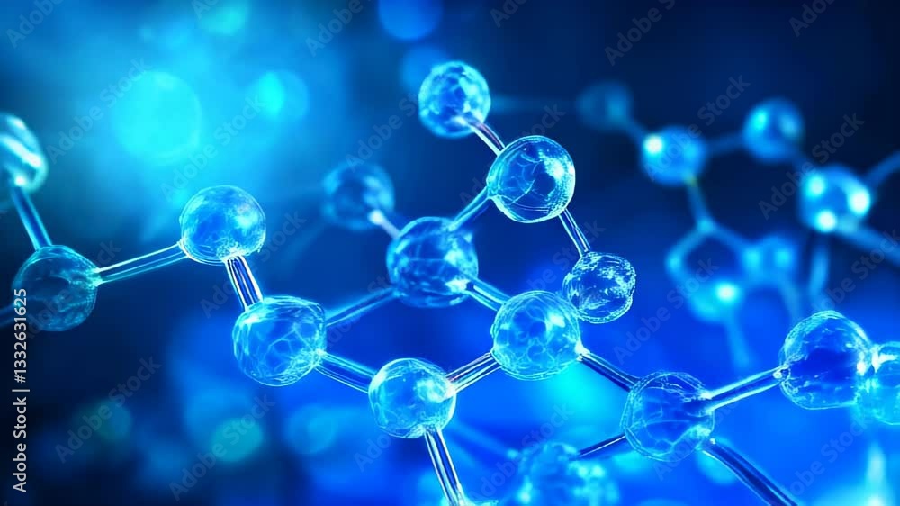 Colorful molecular structure with blue background illustrating scientific concepts of chemistry and biology Colorful molecular structure with blue background illustrating scientific concepts of chemistry and biology