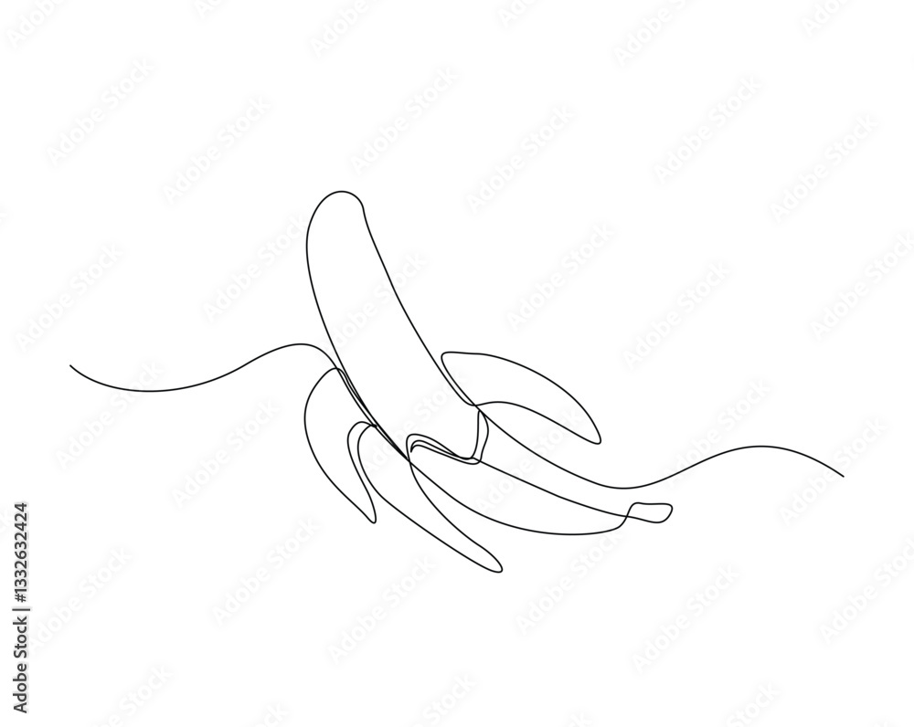 Fototapeta premium Banana fruit simple outline illustration. Continuous line drawing of banana