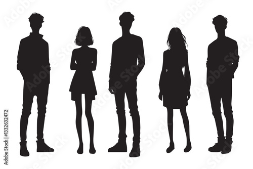 vector silhouette of casual young man standing and jumping