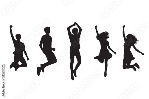 vector silhouette of casual young man standing and jumping
