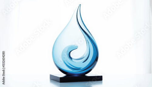 Elegant blue glass sculpture on black base, artistic expression