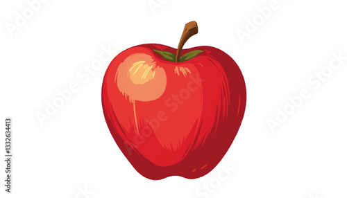 Vibrant red apple illustration on white background, symbol of health