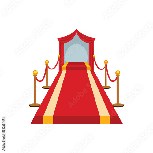 Red carpet for celebrity with gold rope barrier. Success, prestige and Hollywood event vector concept. Illustration of carpet red color for entrance Vip