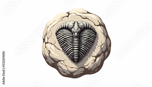 Trilobite fossil illustration on textured rock, educational concept