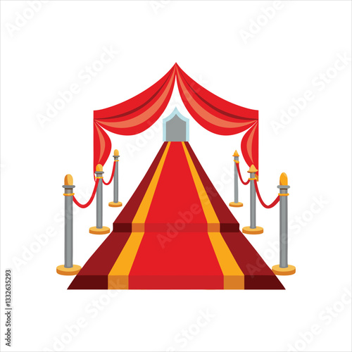 Red carpet for celebrity with gold rope barrier. Success, prestige and Hollywood event vector concept. Illustration of carpet red color for entrance Vip
