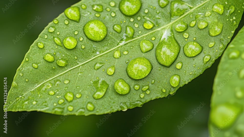 Vibrant Green Leaf with Water Droplets Close Up Vibrant Green Leaf with Water Droplets Close Up