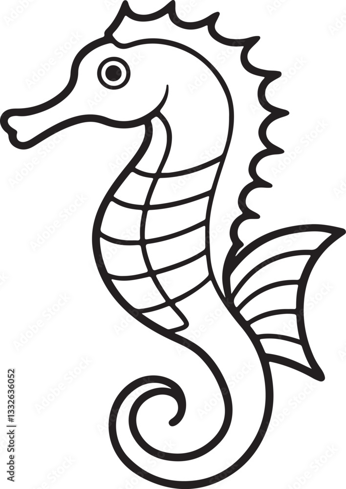 Naklejka premium seahorse line art, black outline, vector and illustration, coloring book page line art drawing