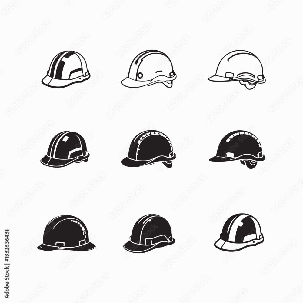 Fototapeta premium Hard hat or safety helmet icon set. . Vector illustration isolated on white background.