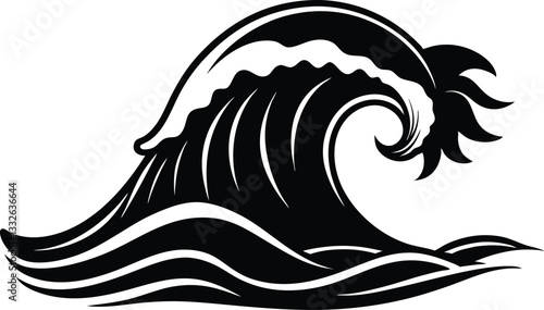 sea wave  black silhouette,Wave Sea Ocean Water Big Tide Vector