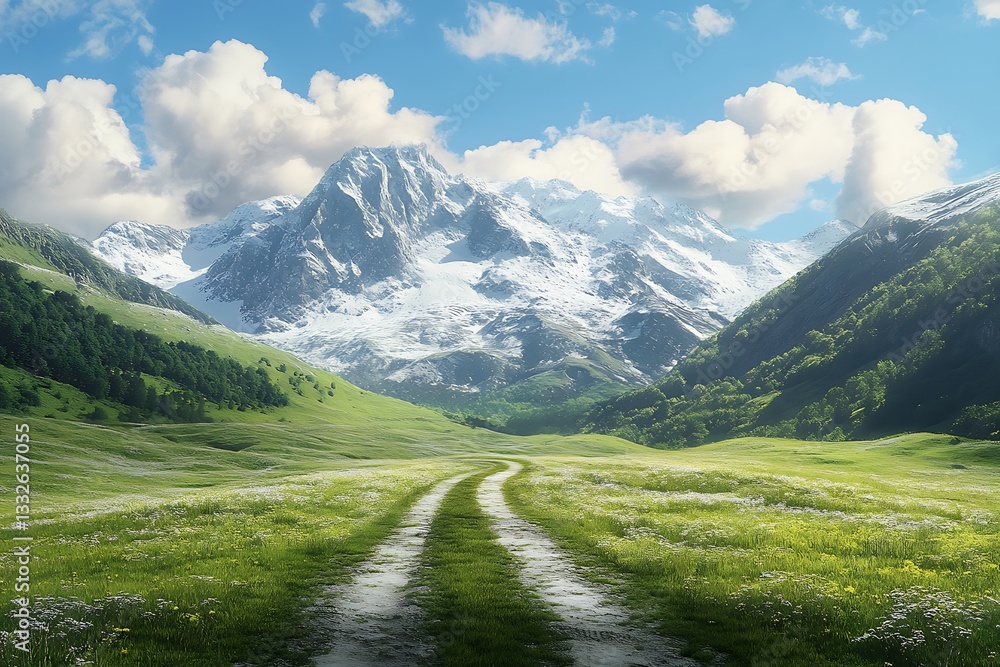 Fototapeta premium Straight road to the mountain