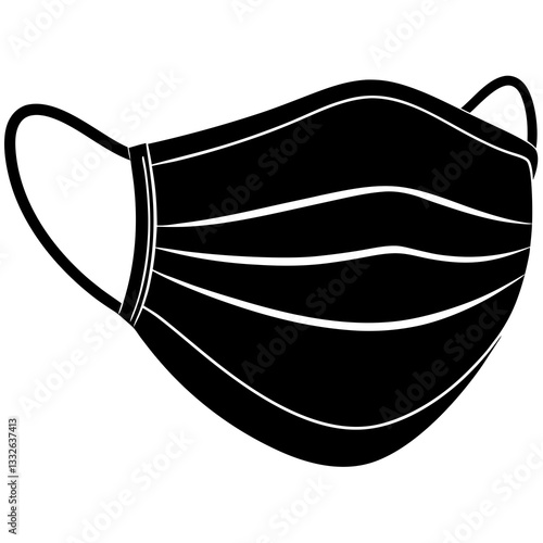 surgical mask black silhouette vector, Simple silhouette Design vector icon with white background. Medical vector 