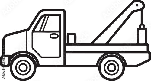 tow truck line art, black outline, vector and illustration, coloring book page line art drawing