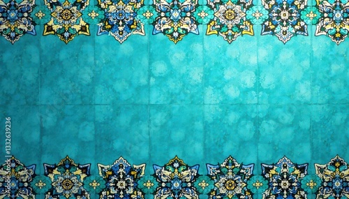 Intricate turquoise Moroccan tile pattern, wide border , texture, decor