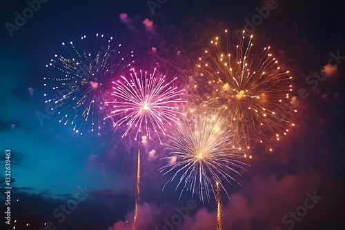 Pink and Gold Fireworks Night Celebration Background