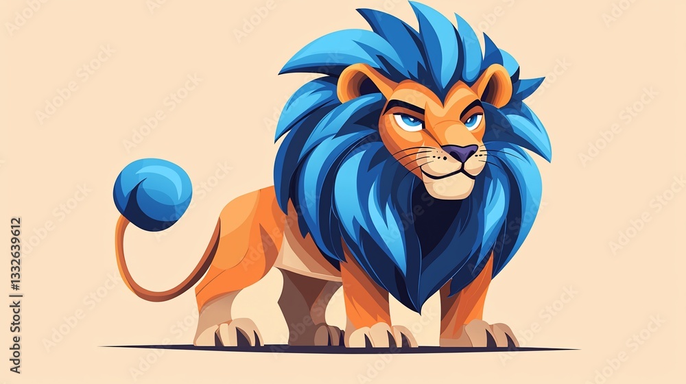 Obraz premium Cartoon Lion Portrait, Flat Style