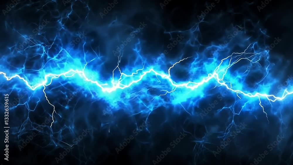 Blue lightning strikes illuminate the dark sky in a dramatic display of electrical energy Blue lightning strikes illuminate the dark sky in a dramatic display of electrical energy