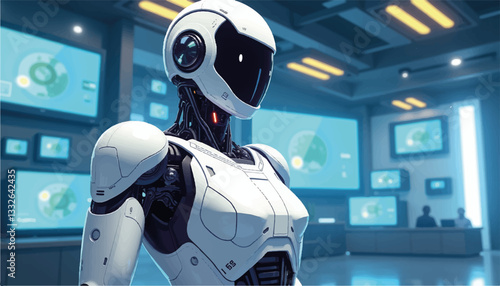Advanced humanoid robot in futuristic lab, technological innovation