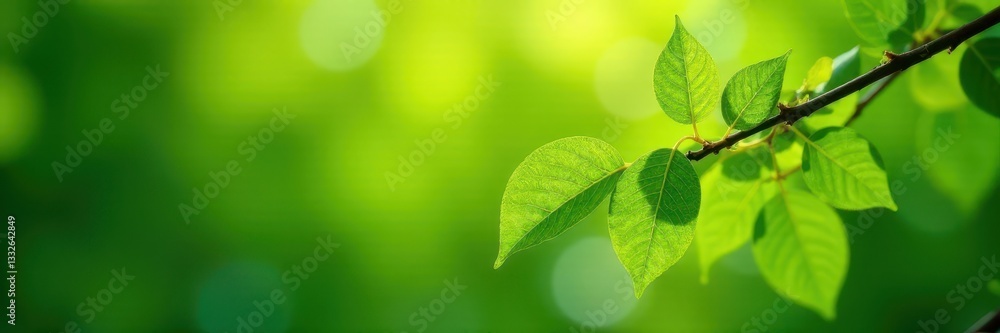 Vibrant green leaves on a slender branch, sunlight dappled , wild, verdant Vibrant green leaves on a slender branch, sunlight dappled , wild, verdant