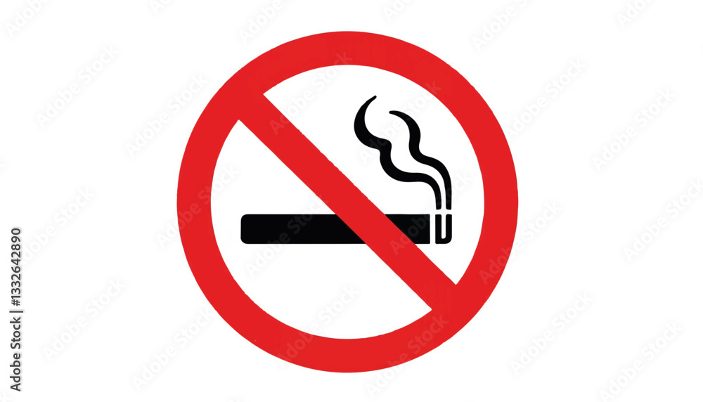 No smoking sign with cigarette icon and smoke, minimalist design No smoking sign with cigarette icon and smoke, minimalist design