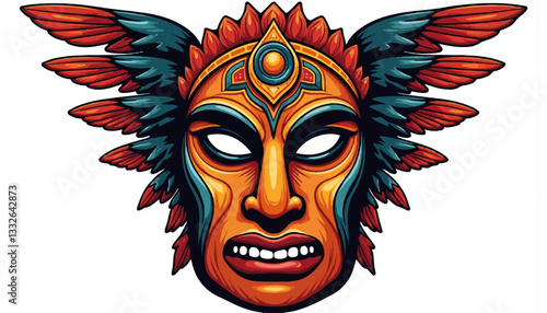 Intricate indigenous tribal mask design in vibrant colors, cultural symbolism
