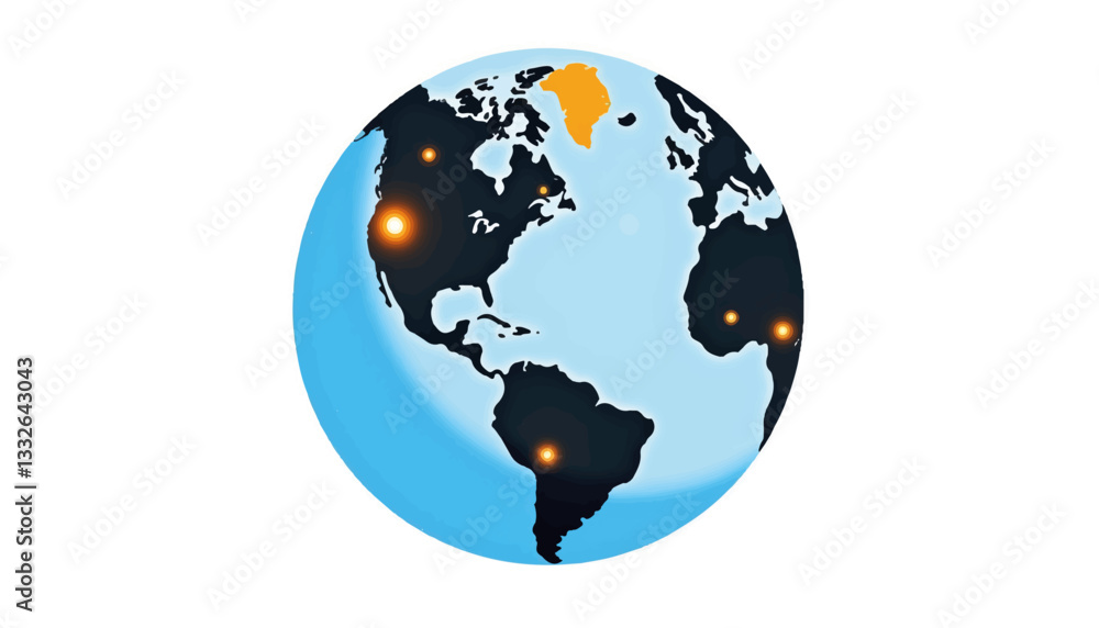 Naklejka premium Interactive space-themed globe illustration with bright continents, design
