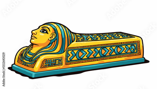 Ancient Egyptian sarcophagus with geometric patterns, cultural symbolism