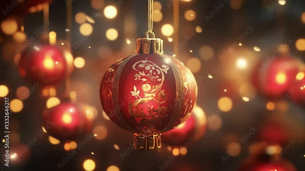 Glowing Red Lanterns Hanging Amidst Warm Festive Golden Lights Glowing Red Lanterns Hanging Amidst Warm Festive Golden Lights
