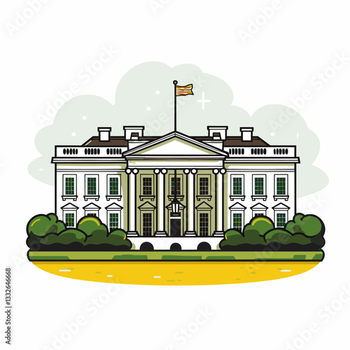 The White House. White House hand-drawn comic illustration. Vector doodle style cartoon illustration