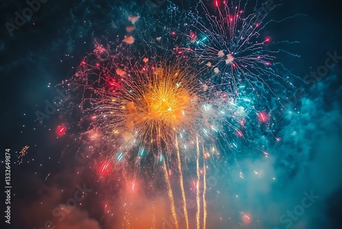 Wallpaper Mural Pink Orange Fireworks Explosion Night Sky Torontodigital.ca