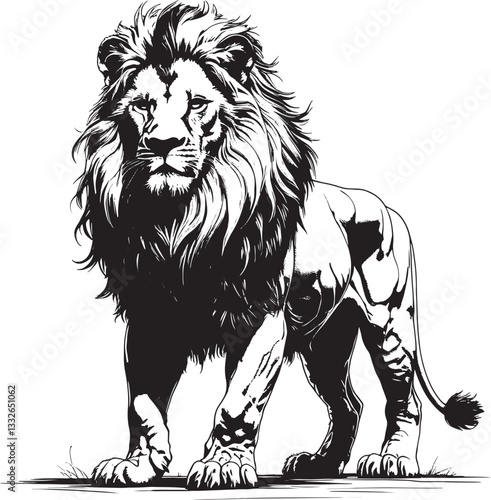 Majestic Lion Illustration Standing Proudly With Flowing Mane