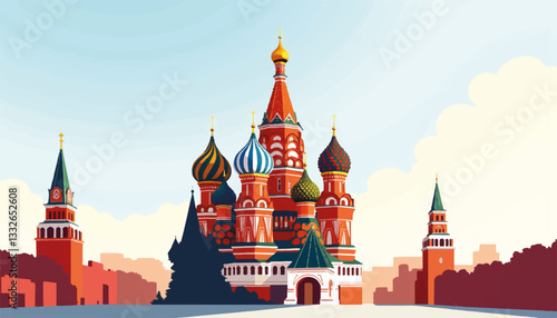 Vibrant St. Basil's Cathedral in cityscape, cultural landmark