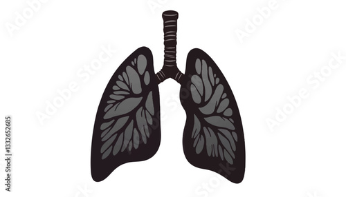 Vector illustration of smoker's lungs with tar buildup, health awareness