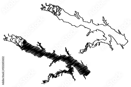 Lake Red Rock Reservoir (United States of America, North America, us, usa, Iowa) map vector illustration, scribble sketch Red Rock Dam map