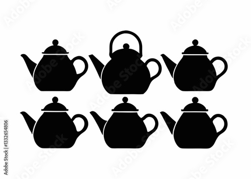 teapot icon  black silhouette set,Kettles vector set, Coffee pot silhouettes