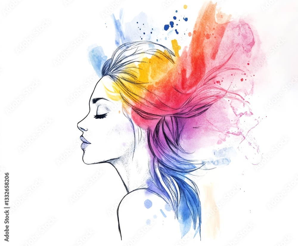 Fototapeta premium Woman with Colorful Hair Expressing Freedom and Creativity