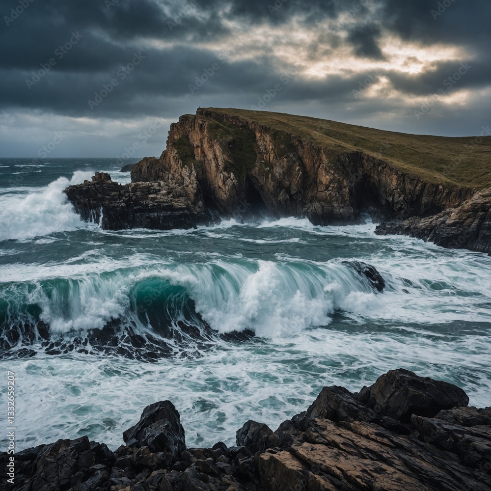Obraz premium waves crashing on rocks