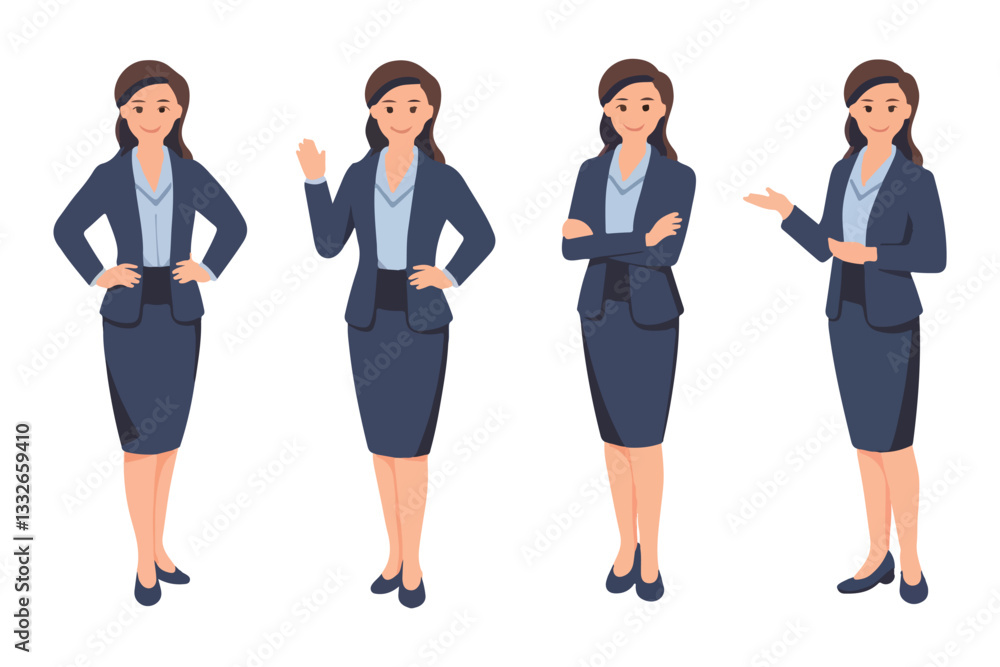 Young business woman standing in different poses. Isolated vector illustration set Young business woman standing in different poses. Isolated vector illustration set