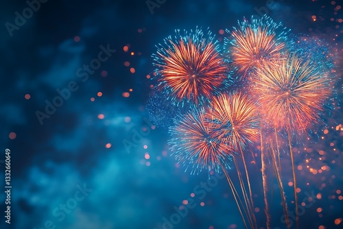 Obraz na płótnie Spectacular Fireworks Night Explosion Bokeh Design w salonie