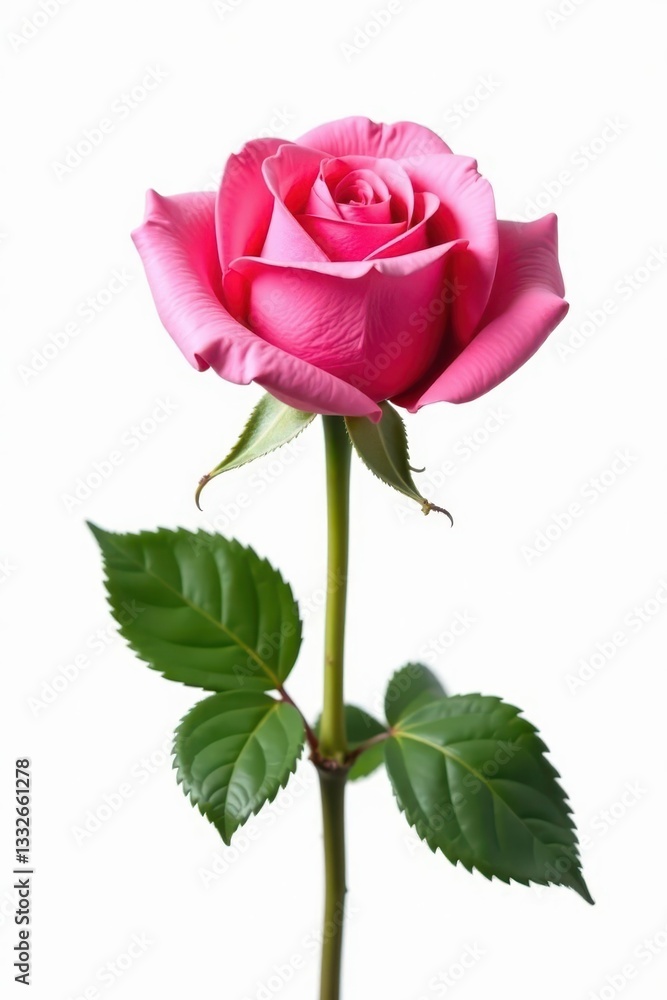 Single pink rose, perfectly isolated on white, white background, flora Single pink rose, perfectly isolated on white, white background, flora