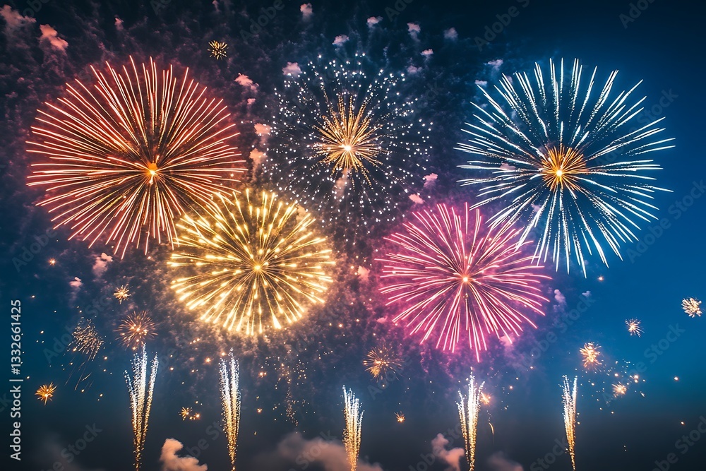Spectacular Fireworks Night Sky Background4