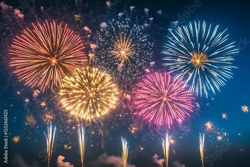 Spectacular Fireworks Night Sky Background4
